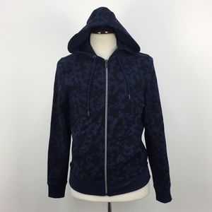 Michael Kors Navy Blue Camo Print Hooded Jacket